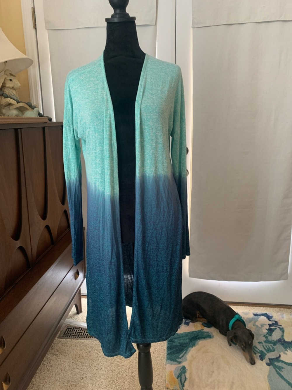 12 Pm By Mon Ami Aqua to Navy Ombre Open-Front Cardigan